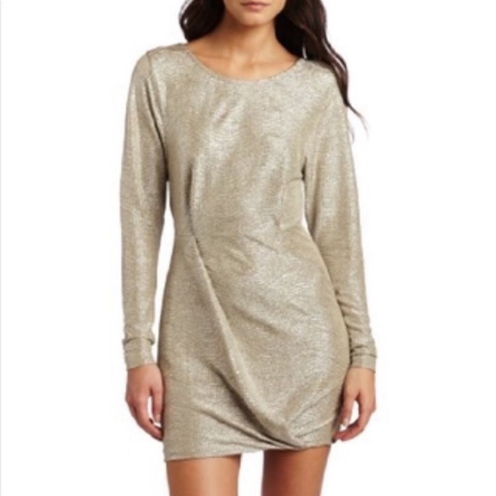 BCBGeneration gold/silver metallic dress with v back size XS.